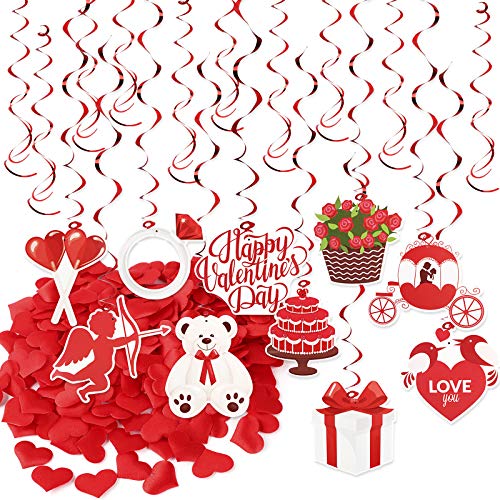 Kit de Decoración de San Valentín 20 Guirnaldas Colgantes con 10 Tarjetas 200 piezas Confeti de Corazón Roja Adorno Boda Fiesta San Valentín Cumpleaños Navidad Compromiso