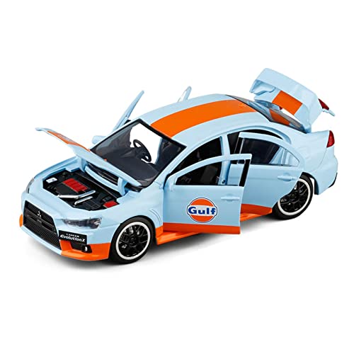 Kits Juguete Modelo Coche Clásico 1/32 For Lancer EVO X 10 Gulf Petroleum Modelo Coche Juguete Simulación Sonido Y Luz Apertura Puerta Coche De Juguete De Fundición A Presión Expresión De Amor