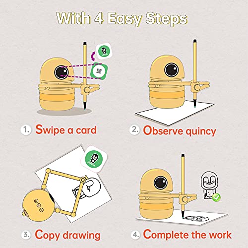 KKTECT Drawing Robot de dibujo Artista de robot automático inteligente Educación temprana inteligente Robot de juguete educativo inteligente Regalo único Incluye 4 libros 38 tarjetas (amarillo)