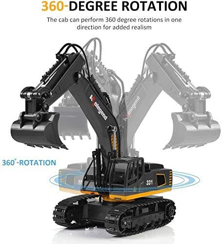 kolegend Excavadora de juguete teledirigida de 2,4 GHz, 9 canales, 1:18, juguete de ingeniería radiocontrolada en coche de aleación y excavadora de plástico