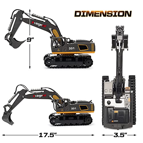 kolegend Excavadora de juguete teledirigida de 2,4 GHz, 9 canales, 1:18, juguete de ingeniería radiocontrolada en coche de aleación y excavadora de plástico