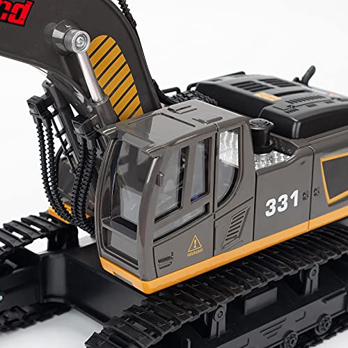 kolegend Excavadora de juguete teledirigida de 2,4 GHz, 9 canales, 1:18, juguete de ingeniería radiocontrolada en coche de aleación y excavadora de plástico