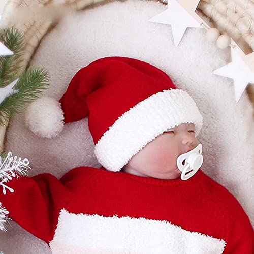 KONVINIT Gorros de Navidad Bebe Gorro de Papá Noel Bebe Gorro de Navidad Gorro Navidad de Punto Cálido Rojo para bebés