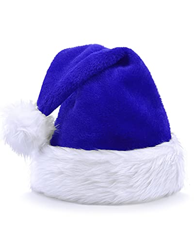 KONVINIT Gorros de Navidad de Felpa de Papá Noel Peludo Gorro papá Noel Sombrero de Navidad X-Mas Sombrero de Papá Noel adulto,Azul