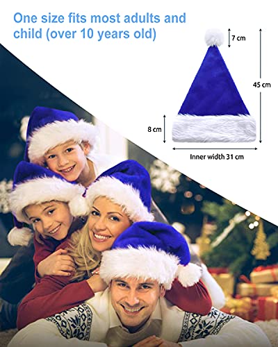 KONVINIT Gorros de Navidad de Felpa de Papá Noel Peludo Gorro papá Noel Sombrero de Navidad X-Mas Sombrero de Papá Noel adulto,Azul