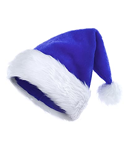 KONVINIT Gorros de Navidad de Felpa de Papá Noel Peludo Gorro papá Noel Sombrero de Navidad X-Mas Sombrero de Papá Noel adulto,Azul