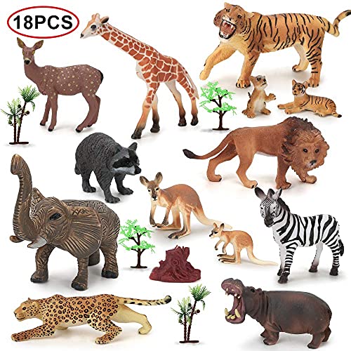 kramow 18 Piezas Juguetes Animales para niños 2 años,Figurines Juguetes de Animales Salvajes Educativo Regalo para niños niñas