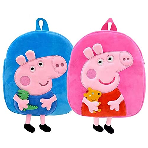 Ktimor Mochila Infantil Peppa Pig, Mochila Infantil de Dibujos Animados, Bolso para Niños de JardíN de Infantes con Patrón, Material de Felpa, Adecuado para Niños De 3 a 6 Años, Diseño 3D, 27 * 20 cm