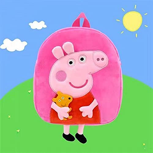 Ktimor Mochila Infantil Peppa Pig, Mochila Infantil de Dibujos Animados, Bolso para Niños de JardíN de Infantes con Patrón, Material de Felpa, Adecuado para Niños De 3 a 6 Años, Diseño 3D, 27 * 20 cm