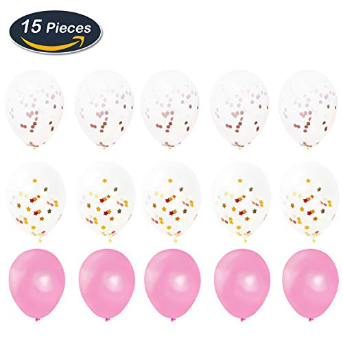 KUNGYO Decoraciones de Fiesta de Cumpleaños para Adultos y Niños, Oro Rosa Gigante Número 5 y Estrella de Helio Globos, Cintas, Globos de Confeti de Látex- Rose Gold Suministros de Fiesta