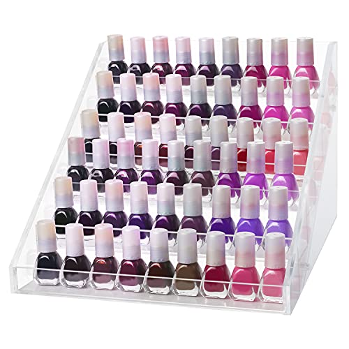 Kurtzy Expositor Pintauñas 6 Niveles - Organizador de Esmaltes Acrílico Transparente 30 x 24 x 18 cm – para hasta 60 Frascos de Esmalte de Tamaño Regular – para Mesa, Tocador, Escritorio