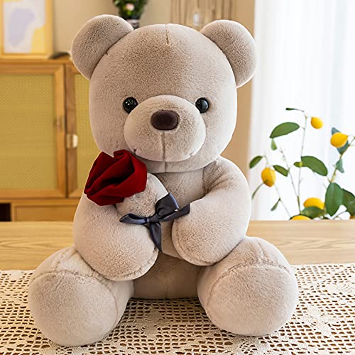 LAARNT Juguetes De Peluche Felpa Rellena Osito Sosteniendo Una Rosa Almohada De Felpa Osito 3D Cojín Suave Juguetes Divertidos Regalo De Cumpleaños Decoración Hogareña 25CM