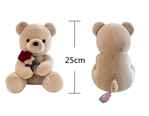 LAARNT Juguetes De Peluche Felpa Rellena Osito Sosteniendo Una Rosa Almohada De Felpa Osito 3D Cojín Suave Juguetes Divertidos Regalo De Cumpleaños Decoración Hogareña 25CM