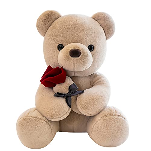 LAARNT Juguetes De Peluche Felpa Rellena Osito Sosteniendo Una Rosa Almohada De Felpa Osito 3D Cojín Suave Juguetes Divertidos Regalo De Cumpleaños Decoración Hogareña 25CM