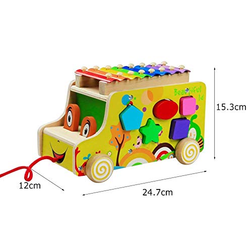 Lalia Juguete de Madera Arrastre Coche xilófono Perro Juguete motorizado Animal Colorido, de motorizado Regalo, Juguete Colorido 3+ niños pequeños Cubos motorizados 12x25x15cm