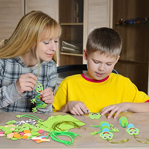 LAMEK 12 Kits de Manualidades de Ranas para Niños Colgantes de Apilamiento de Primavera Decoración Creativas Elaboración de Juego con Piezas de Espuma para Navidad Primavera Pascua