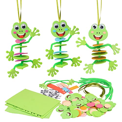 LAMEK 12 Kits de Manualidades de Ranas para Niños Colgantes de Apilamiento de Primavera Decoración Creativas Elaboración de Juego con Piezas de Espuma para Navidad Primavera Pascua