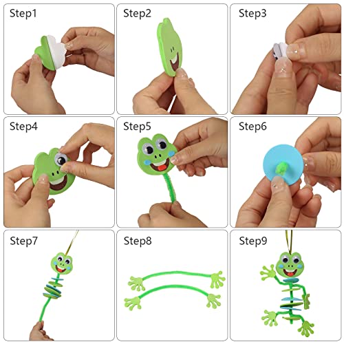 LAMEK 12 Kits de Manualidades de Ranas para Niños Colgantes de Apilamiento de Primavera Decoración Creativas Elaboración de Juego con Piezas de Espuma para Navidad Primavera Pascua