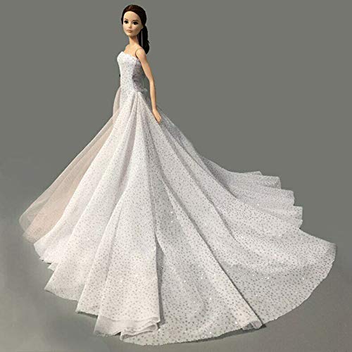 LANBOWO Vestidos de muñeca para muñecas Barbie niña, blanco de 11.5 pulgadas de moda vestido de fiesta de boda exquisito vestido hecho a mano para muñeca ropa fiesta