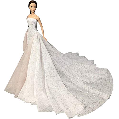 LANBOWO Vestidos de muñeca para muñecas Barbie niña, blanco de 11.5 pulgadas de moda vestido de fiesta de boda exquisito vestido hecho a mano para muñeca ropa fiesta