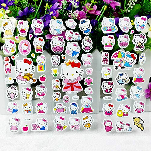 Lanseede Hellokitty - Pegatinas 3D para niños (12 hojas diferentes, 250 pegatinas con diseño de Hello Kitty, obsequios de cumpleaños infantiles y regalos para invitados)