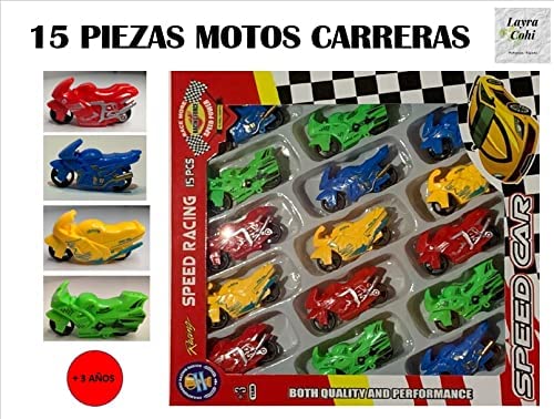 LAYRA COHI - Motos de Juguete - 15 Piezas - Motos pequeñas – Motos de Carreras Colores Variados - para niños/niñas Mayores de 3 Años Color/Modelo Surtido – Regalo Navidad