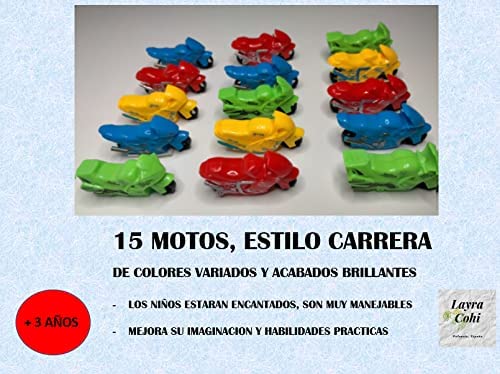 LAYRA COHI - Motos de Juguete - 15 Piezas - Motos pequeñas – Motos de Carreras Colores Variados - para niños/niñas Mayores de 3 Años Color/Modelo Surtido – Regalo Navidad