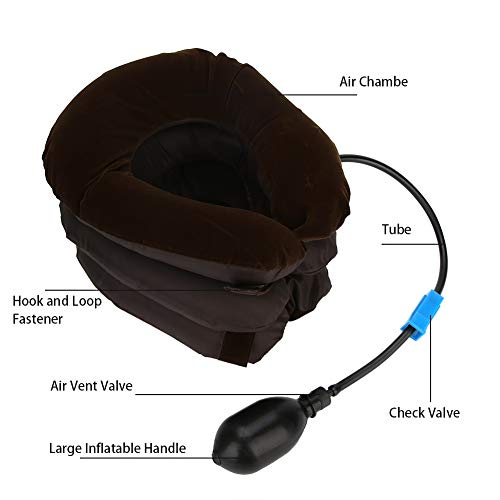 Lecxin Cuello de Almohada, Almohadilla Inflable portátil de Cuello Inflable con Aire en Forma de U Vertebra Cervical Tractor Almohada Café