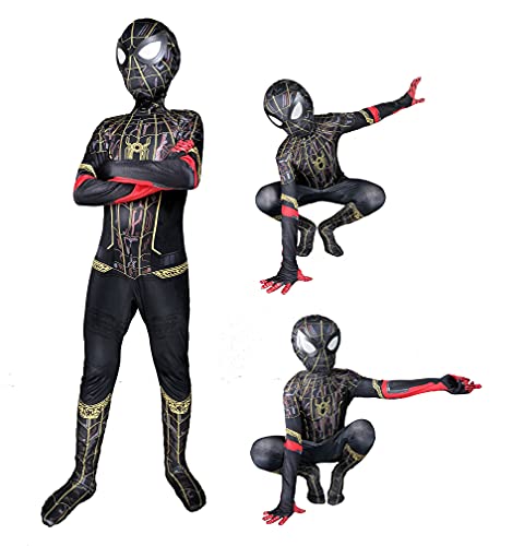 Leezeshaw Disfraz de Spiderman de Superhéroe negro y dorado para niños, unisex, adultos, niños, lycra spandex, zentai Spiderman mono mono de Halloween Cosplay disfraces