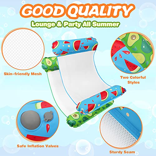 lenbest 2 Pack Hamaca de Agua, Cama Flotante de Agua, Hamaca Flotante Piscina 4 En 1 Fácil de Inflar, Playa de Jardín y Playa, Juguetes para Niños y Adultos ( Sandía y Aguacate)