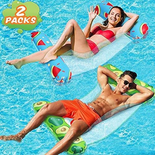 lenbest 2 Pack Hamaca de Agua, Cama Flotante de Agua, Hamaca Flotante Piscina 4 En 1 Fácil de Inflar, Playa de Jardín y Playa, Juguetes para Niños y Adultos ( Sandía y Aguacate)