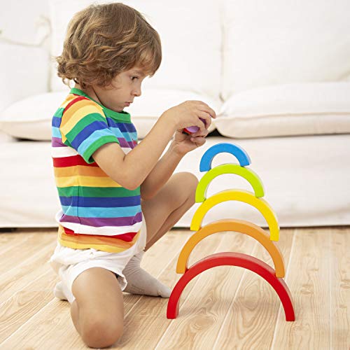 Lewo Juguetes Educativos Apilador de Arcoiris de Madera Puzzle de Anidamiento Grande Jugar Bloques Bloques de Construcción para Niños Niño Niña