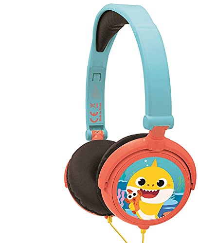 LEXIBOOK- Baby Shark Nickelodeon - Auriculares estéreo, Potencia Apta para niños, Plegable y Ajustable, Azul/Naranja