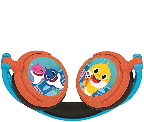 LEXIBOOK- Baby Shark Nickelodeon - Auriculares estéreo, Potencia Apta para niños, Plegable y Ajustable, Azul/Naranja