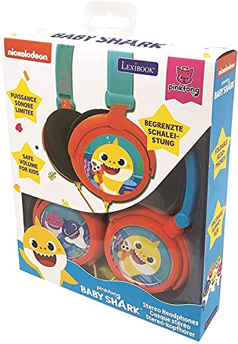 LEXIBOOK- Baby Shark Nickelodeon - Auriculares estéreo, Potencia Apta para niños, Plegable y Ajustable, Azul/Naranja