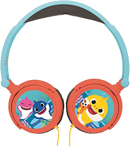 LEXIBOOK- Baby Shark Nickelodeon - Auriculares estéreo, Potencia Apta para niños, Plegable y Ajustable, Azul/Naranja