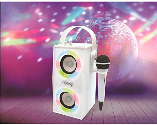 LEXIBOOK- iParty-Altavoz portátil Bluetooth micrófono, Efectos de luz, Karaoke, inalámbrico, USB, Tarjeta SD, batería Recargable, Blanco, Color