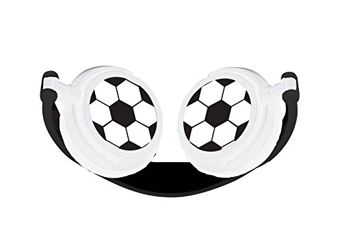 Lexibook- k Auriculares estéreo Football, potencia apta para niños, plegable y ajustable, negro/blanco, Color, (HP015FO)