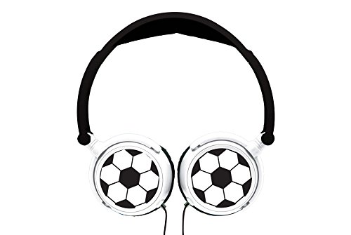 Lexibook- k Auriculares estéreo Football, potencia apta para niños, plegable y ajustable, negro/blanco, Color, (HP015FO)