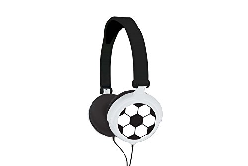 Lexibook- k Auriculares estéreo Football, potencia apta para niños, plegable y ajustable, negro/blanco, Color, (HP015FO)