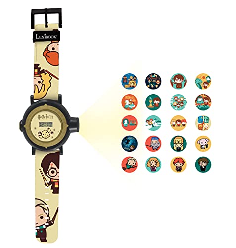 Lexibook Montre Bracelet Ajustable écran Digital avec 20 Projections de l'univers Harry Potter-pour Enfant-Noir et Doré, DMW050HP