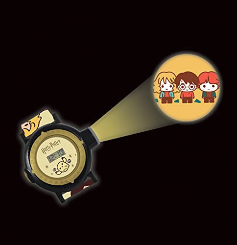 Lexibook Montre Bracelet Ajustable écran Digital avec 20 Projections de l'univers Harry Potter-pour Enfant-Noir et Doré, DMW050HP