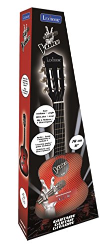 LEXIBOOK The Voice Voz-Guitarra Acústica de Madera, 6 Cuerdas, 78cm, Guía de Aprendizaje incluida, Negra/Roja K2000TV, Color