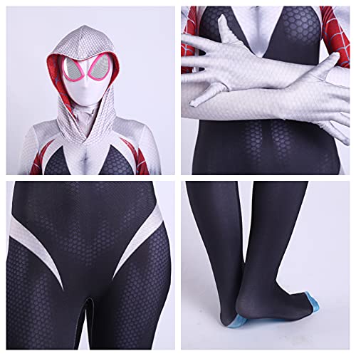 LGANY Disfraz De Cosplay De Halloween Mono De Gwen Spiderman Traje Ajustado para Niños Adultos Fiesta Temática Niñas Onesies Trajes De Superhéroe Disfraz Zentai,White-Kids/XL/130~140cm