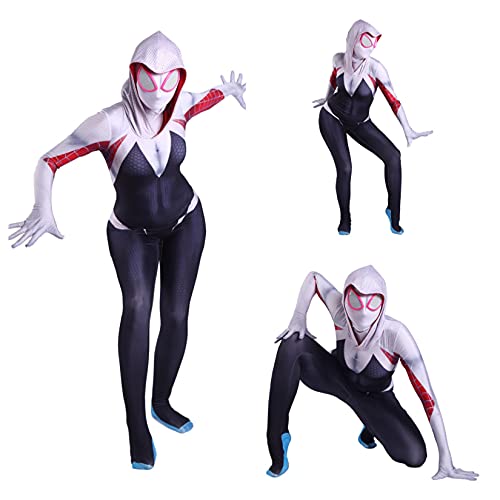 LGANY Disfraz De Cosplay De Halloween Mono De Gwen Spiderman Traje Ajustado para Niños Adultos Fiesta Temática Niñas Onesies Trajes De Superhéroe Disfraz Zentai,White-Kids/XL/130~140cm