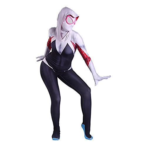 LGANY Disfraz De Cosplay De Halloween Mono De Gwen Spiderman Traje Ajustado para Niños Adultos Fiesta Temática Niñas Onesies Trajes De Superhéroe Disfraz Zentai,White-Kids/XL/130~140cm