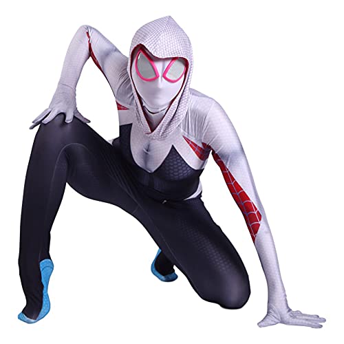 LGANY Disfraz De Cosplay De Halloween Mono De Gwen Spiderman Traje Ajustado para Niños Adultos Fiesta Temática Niñas Onesies Trajes De Superhéroe Disfraz Zentai,White-Kids/XL/130~140cm