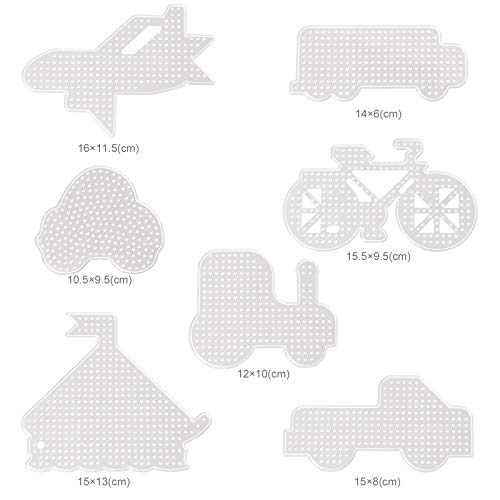 LIHAO 7pcs Pegboards Plantillas Vehículo para Cuentas Planchar Abalorios Planchar Color para Niños Transporte Autobús Avión Barco Bicicleta 5MM