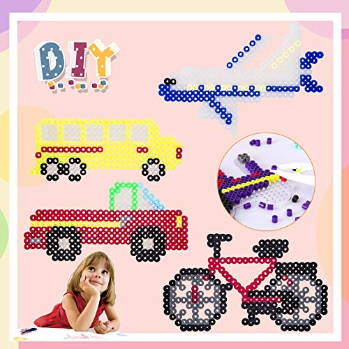 LIHAO 7pcs Pegboards Plantillas Vehículo para Cuentas Planchar Abalorios Planchar Color para Niños Transporte Autobús Avión Barco Bicicleta 5MM