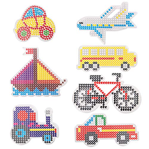 LIHAO 7pcs Pegboards Plantillas Vehículo para Cuentas Planchar Abalorios Planchar Color para Niños Transporte Autobús Avión Barco Bicicleta 5MM